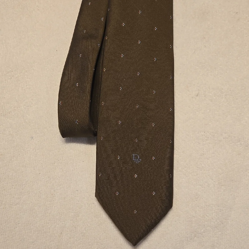 Christian Dior Silk Blend Tie - Brown Geometric - Vintage